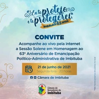 Câmara de Vereadores convida toda a população para Sessão Solene Virtual alusiva ao 63º aniversário de Emancipação político-administrativa do município