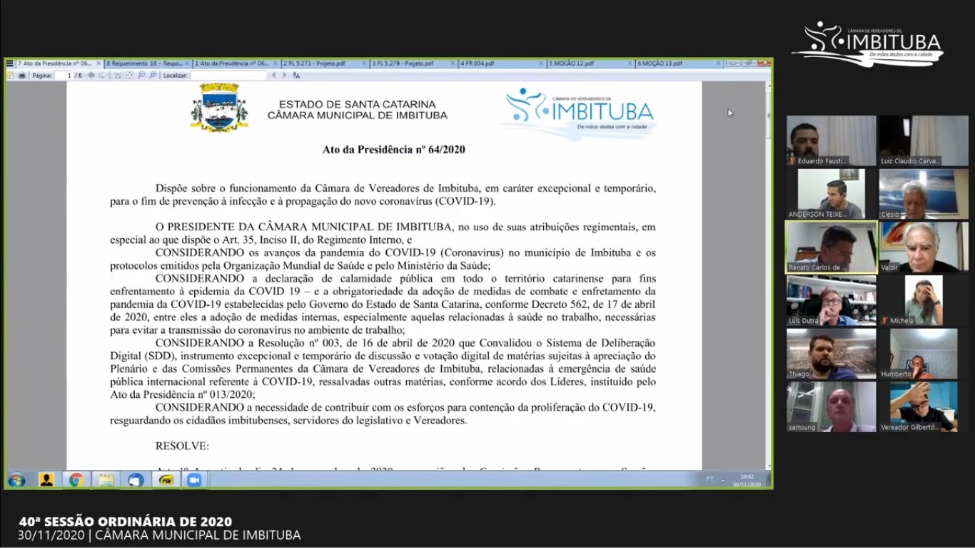 Resumo da 40ª Sessão Ordinária da Câmara de Vereadores de Imbituba